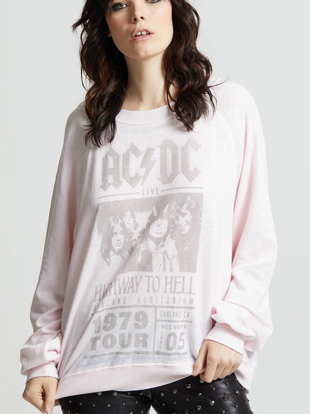 Recycled Karma Highway To Hell AC/DC Concert Graphic T-Shirt Pink Gray Size L